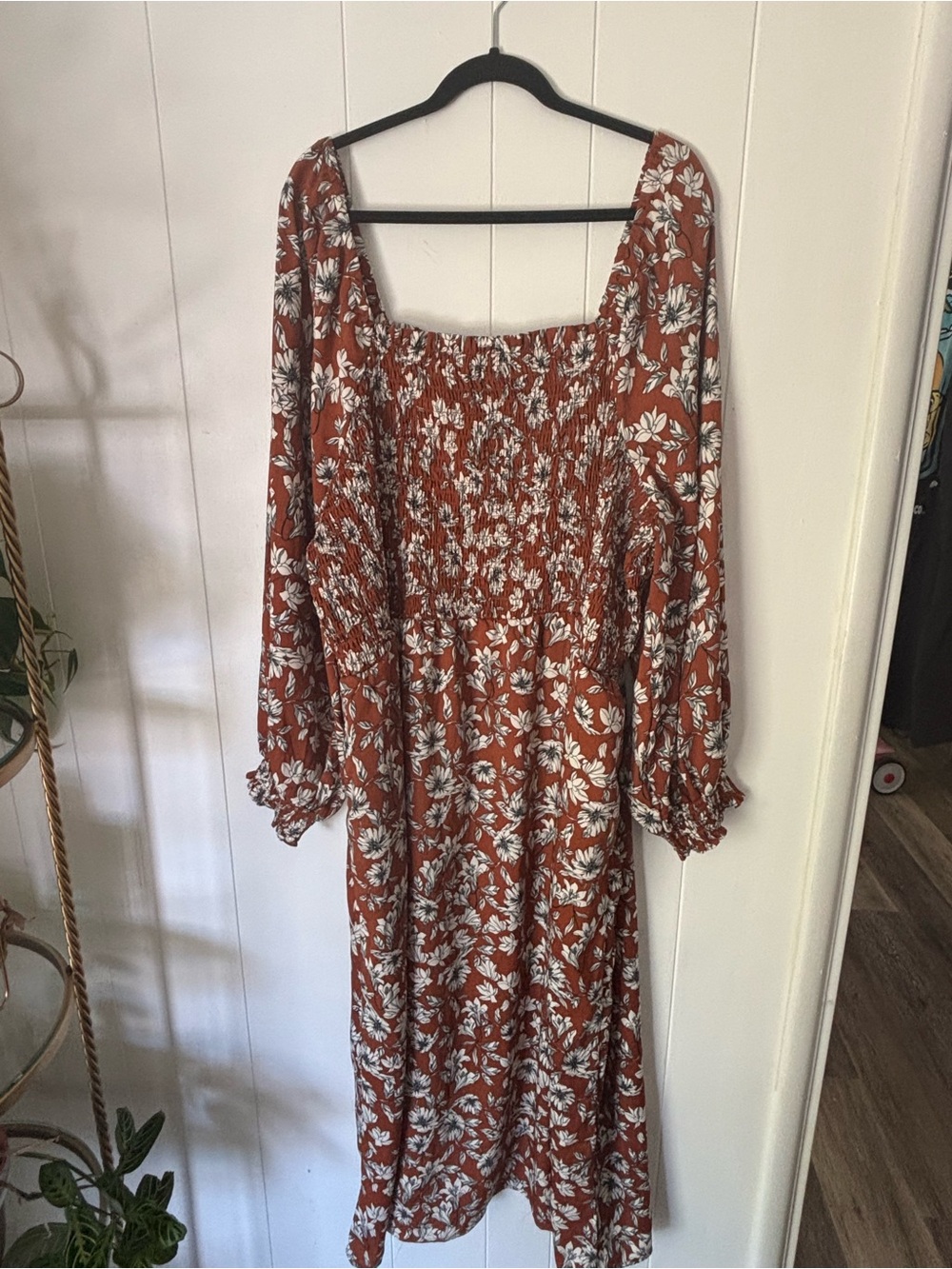 La Ligne Rust Floral Long-Sleeve Midi Dress